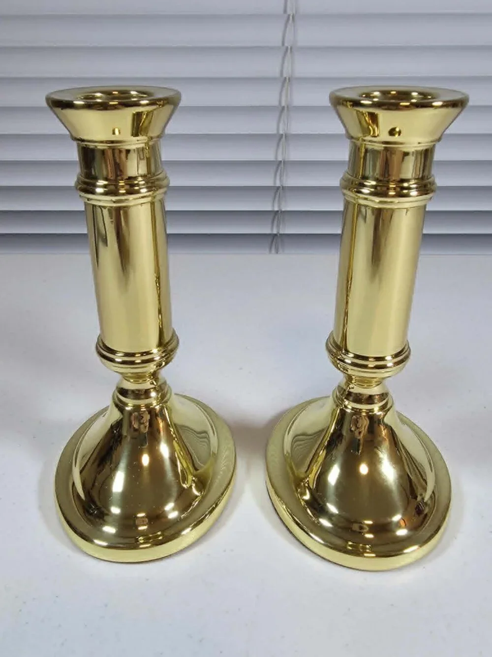 BALDWIN SOLID POLISHED BRASS CANDLESTICKS OVAL BASE 5.5